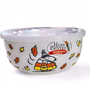 Peanuts Snoopy Ceramic Food Storage Container Fall Puffer Coat Jacket Lid